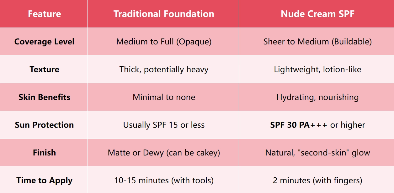 The Comparison of Nude Cream SPF and Foundation