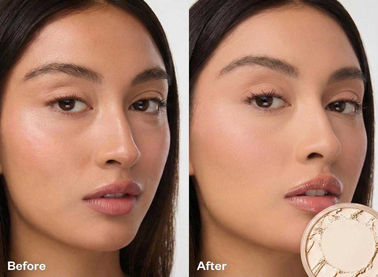 Сравнение до и после использования прессованного порошка